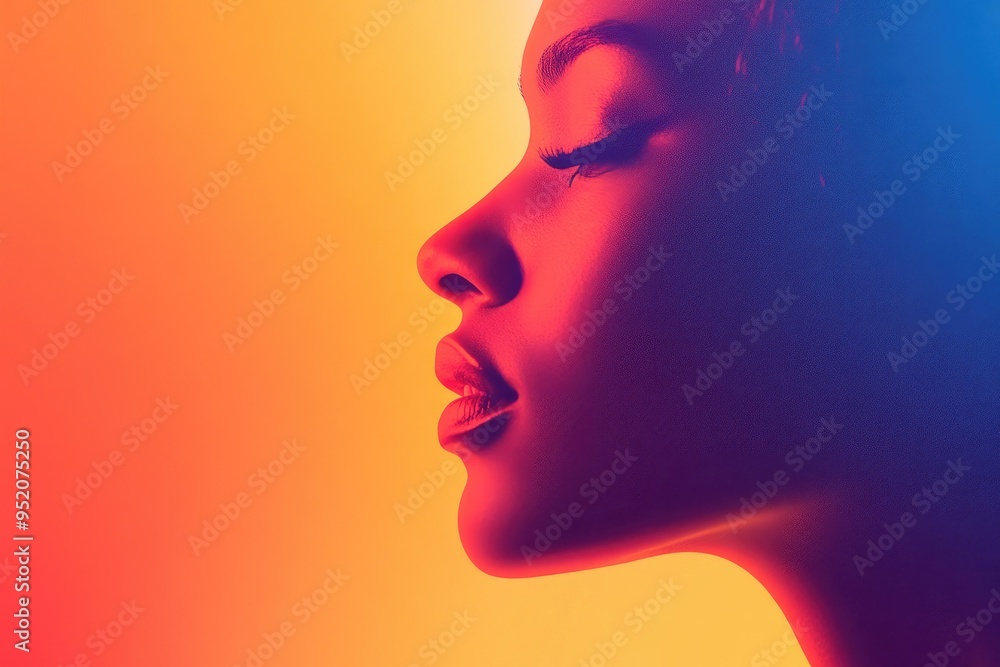 A Side Profile of a Person's Face with Neon Lighting A Side Profile of a Person's Face with Neon Lighting