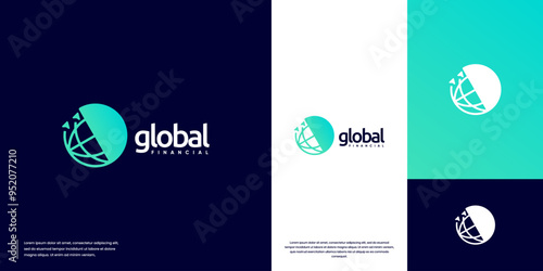 global finance, digital economy growth, design vector template.