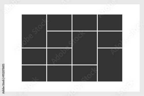 Photo Frame Collage Grid Vector Template, Empty Mood Board Image Album Template, Photography Design Layouts And Minimalist Mockup.