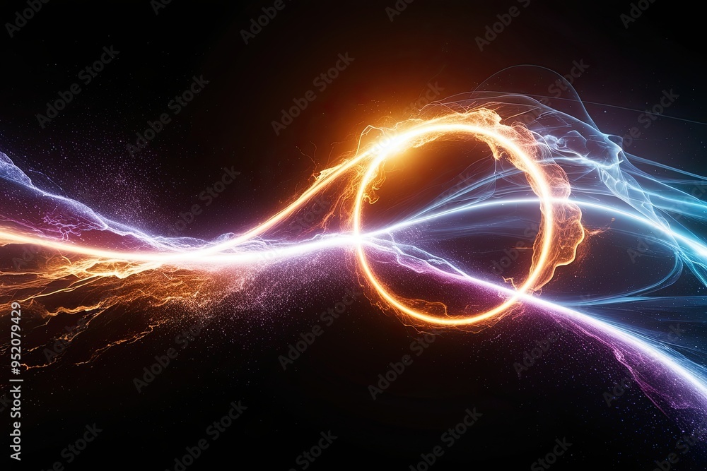 Vibrant Plasma Energy Wave Surrounded by Magical Particles on Deep Black Background Vibrant Plasma Energy Wave Surrounded by Magical Particles on Deep Black Background