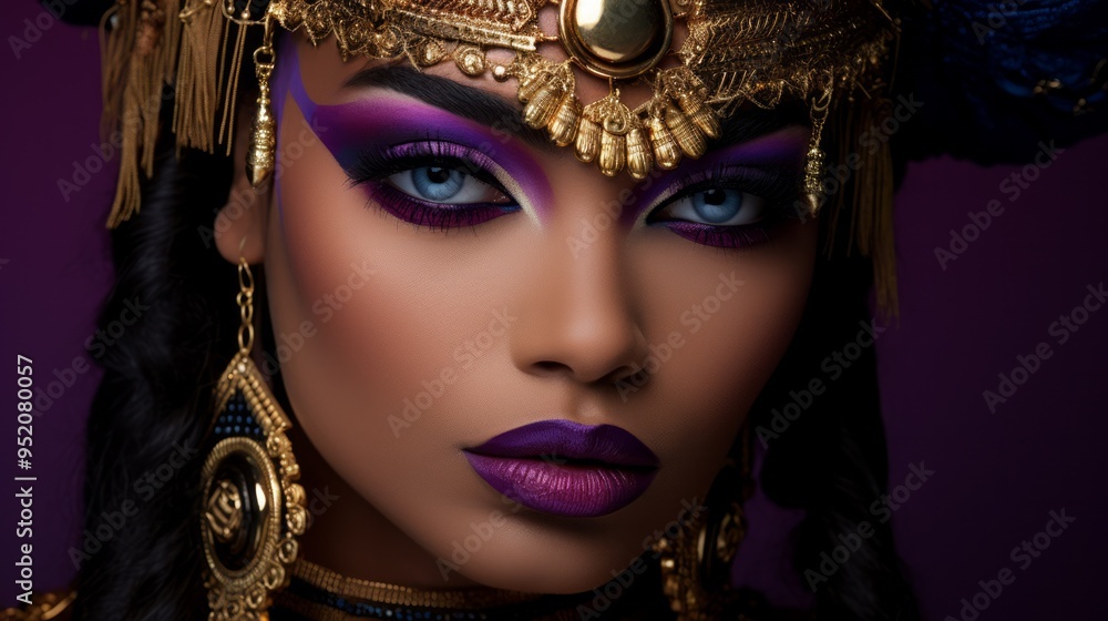 Beautiful drag queen in dress with purple fairy makeup. Neural network ai generated art Beautiful drag queen in dress with purple fairy makeup. Neural network ai generated art