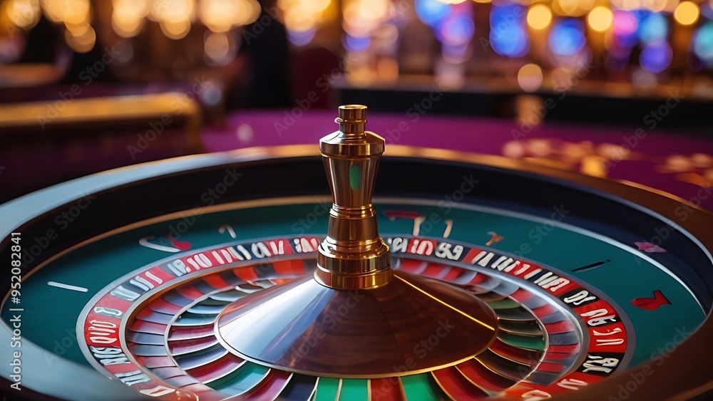 Obraz premium Roulette in a casino with a background of bright neon lights