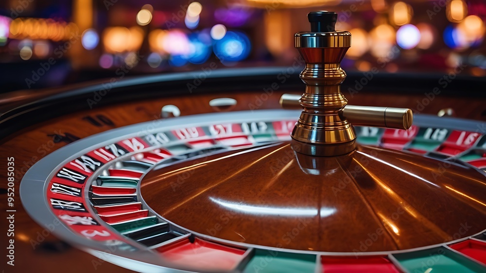Roulette in a casino with a background of bright neon lights Roulette in a casino with a background of bright neon lights