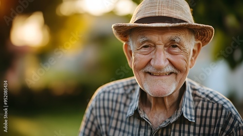 103. An elderly person demonstrating pride with a proud smile and dignified posture