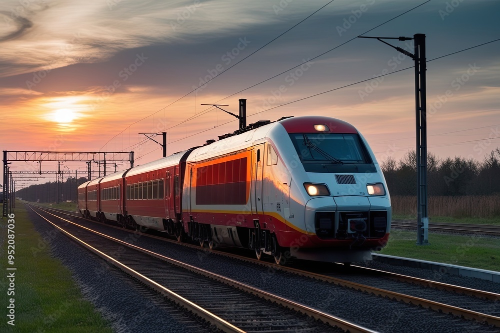 Sunset High-Speed Train Racing on Scenic Tracks Sunset High-Speed Train Racing on Scenic Tracks