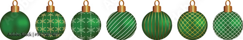 Christmas green ball line Set of simple  christmas tree balls isolated on transparent background Holiday xmas decoration Realistic 3d New Year design Winter collection objects Glossy   bauble