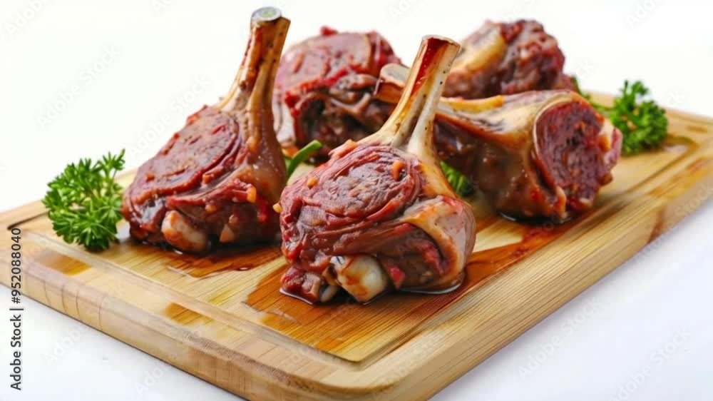 Rotate Lamb Shanks on Cutting Board table cutting white background High quality HD 4K video clips Rotate Lamb Shanks on Cutting Board table cutting white background High quality HD 4K video clips