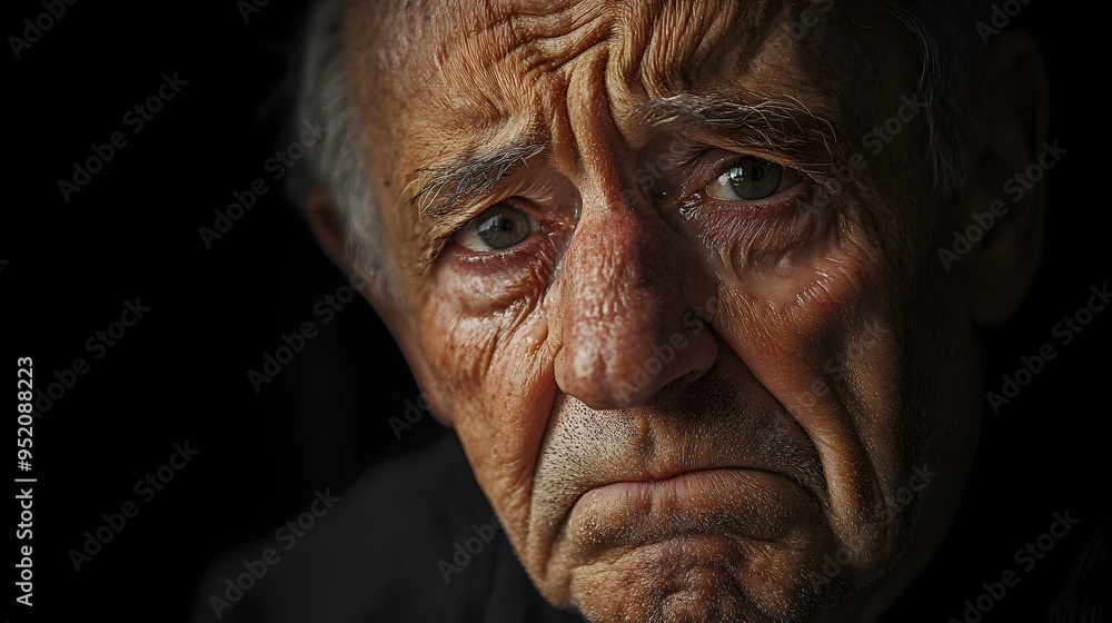 3. An elderly person demonstrating sadness with a downturned mouth and teary eyes 3. An elderly person demonstrating sadness with a downturned mouth and teary eyes