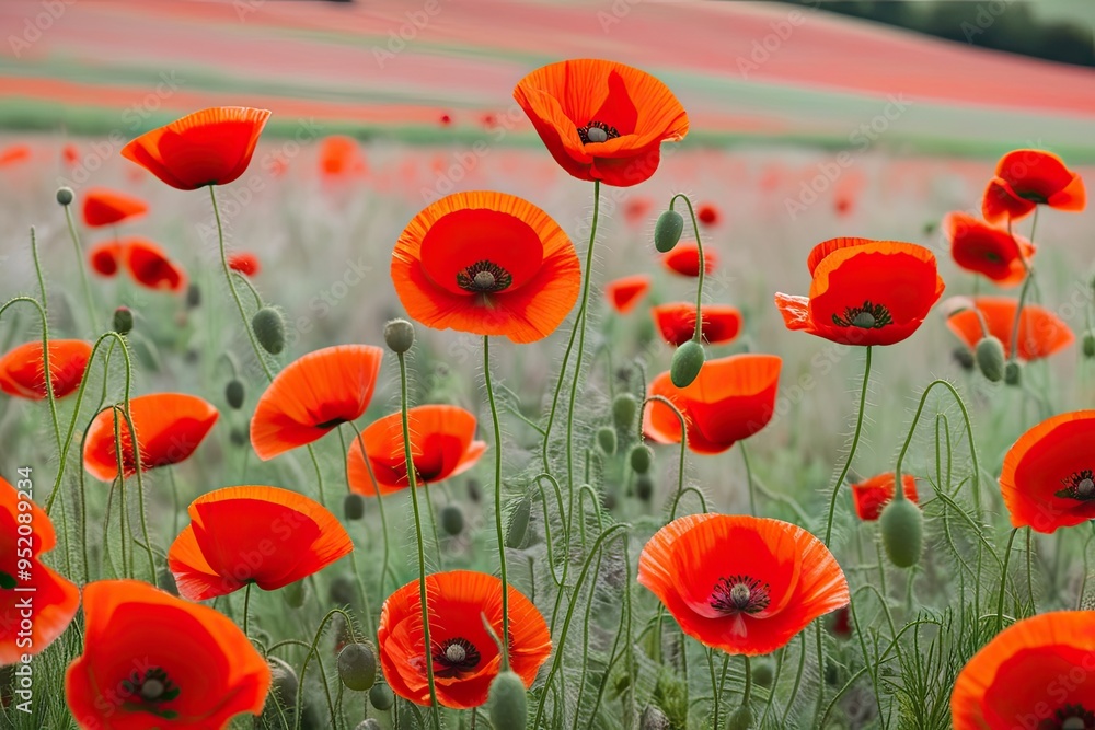 Stunning Red Poppies in Soft Pastel Fields - A Floral Celebration Stunning Red Poppies in Soft Pastel Fields - A Floral Celebration