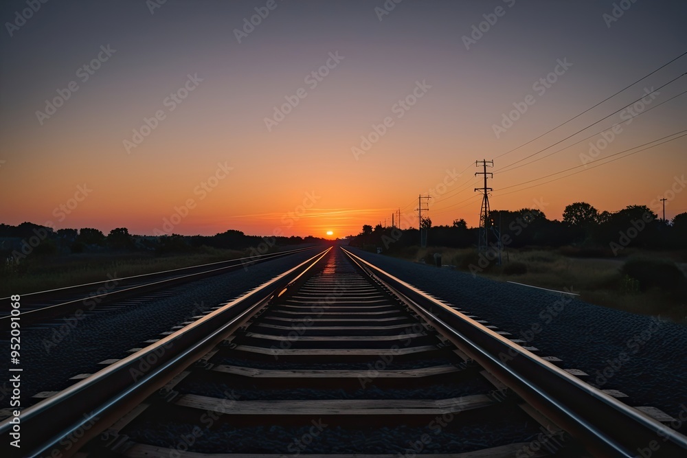 Train Tracks Silhouette at Sunset Horizon Scenic View Train Tracks Silhouette at Sunset Horizon Scenic View