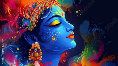 Vector Illustration of Shree Krishna for Janmashtami photo