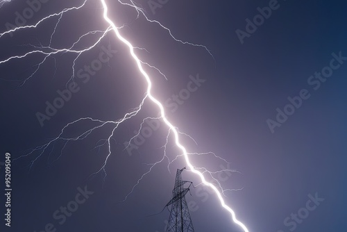 Silver Electric Lightning Bolt on White Background photo