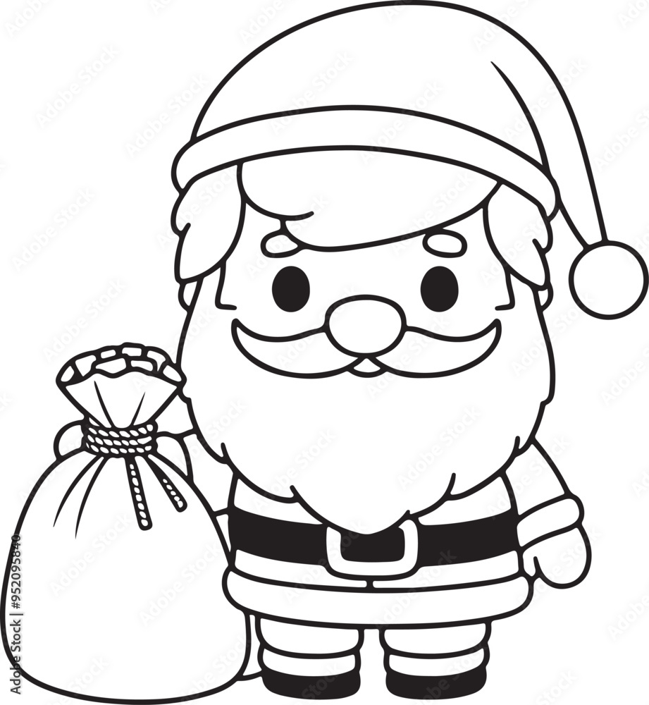 Santa Claus with Gifts and Candy Cane - Line Art Doodle Illustration for Coloring. Santa Claus with Gifts and Candy Cane - Line Art Doodle Illustration for Coloring.