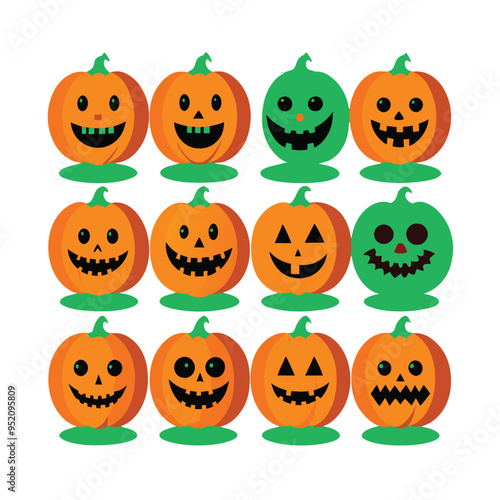 scary and funny Halloween pumpkin and ghost faces vector collection.