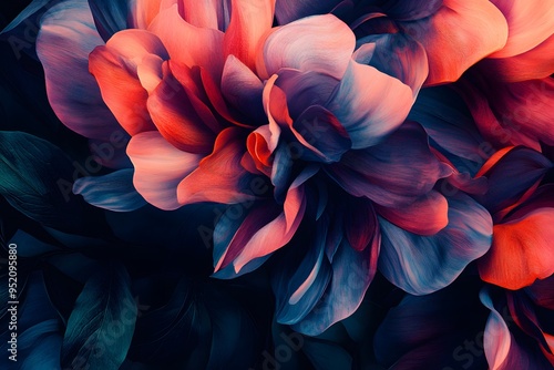 Closeup of vibrant pink and blue flower petals