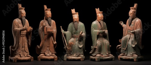 Chinese nobleman carved in stone, wearing ancient Chinese ornaments in Chinese palace, created with AI