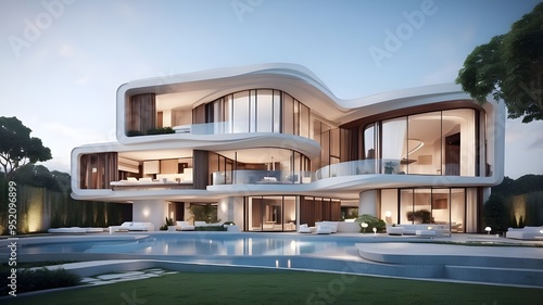 Gorgeous residential mansion rendered in three dimensions