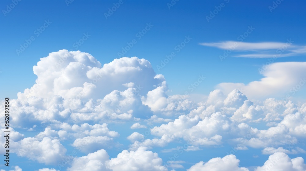 A vast expanse of clear blue sky dotted with fluffy white cumulus clouds A vast expanse of clear blue sky dotted with fluffy white cumulus clouds