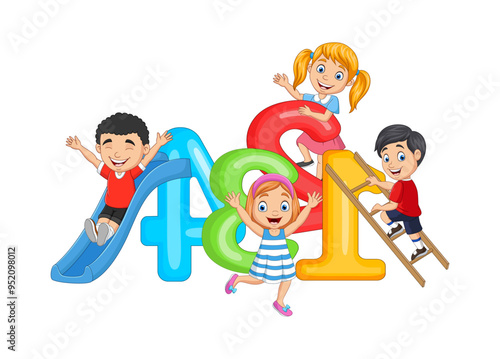 Cartoon little happy children with numbers