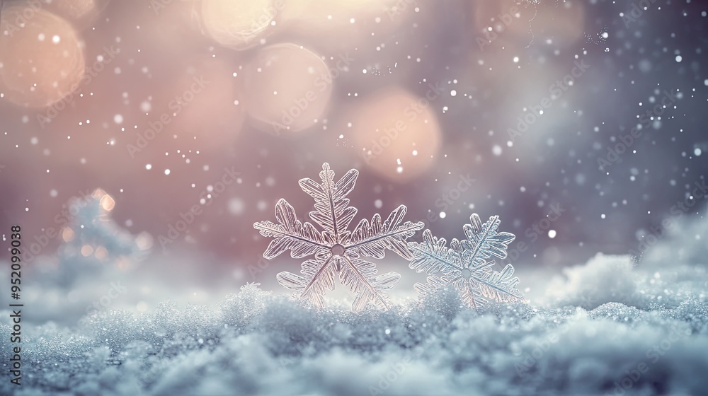 Delicate snowflakes resting on soft snow, creating a serene winter atmosphere. Delicate snowflakes resting on soft snow, creating a serene winter atmosphere.