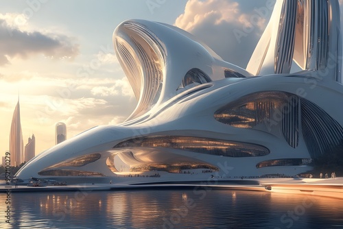 Futuristic Architectural Masterpiece by the Water