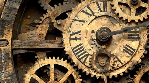 Mechanical clock tower with intricate gears and cogs