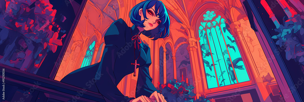 Dark Anime Manga Girl in Horror Style for Cover and Background Dark Anime Manga Girl in Horror Style for Cover and Background