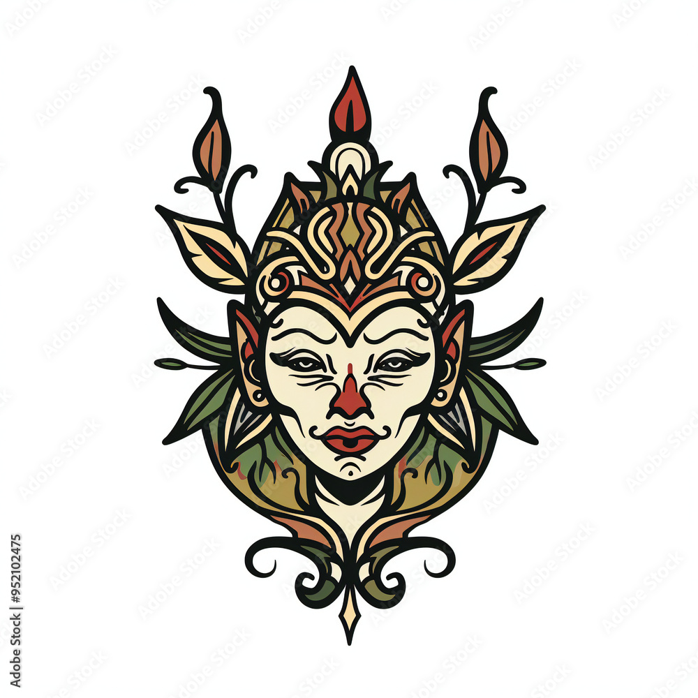 Obraz premium Elf head very simple traditional tattoo flash styles illustration
