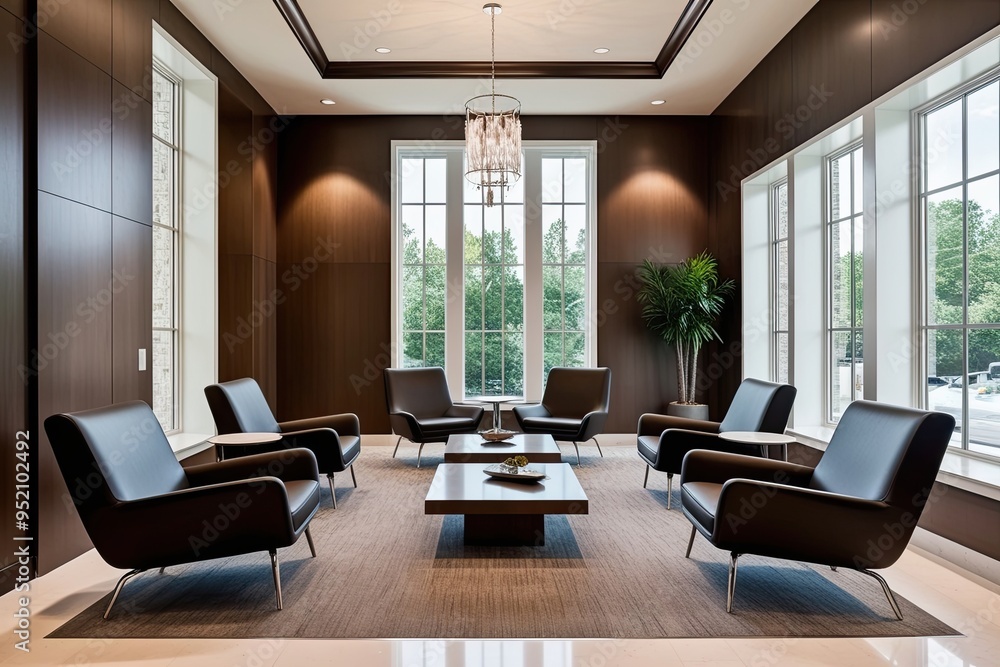 Minimalist Lobby Interior Design with Sleek Chairs Coffee Table and Elegant Natural Light Minimalist Lobby Interior Design with Sleek Chairs Coffee Table and Elegant Natural Light