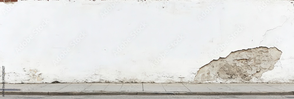 Fototapeta premium White Wall With Cracks and a Sidewalk