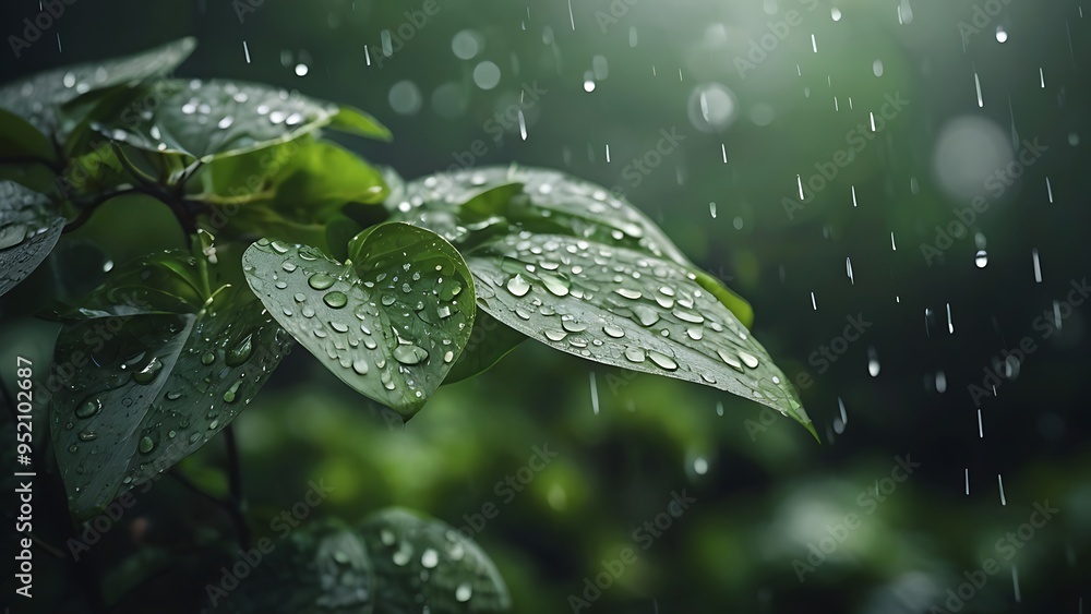 Rainy Scenery with a Green Cloudy Background Rainy Scenery with a Green Cloudy Background