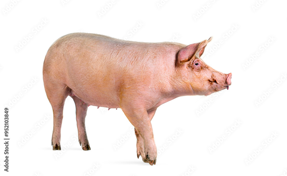 Side view of a Domestic pig, isolated on white Side view of a Domestic pig, isolated on white