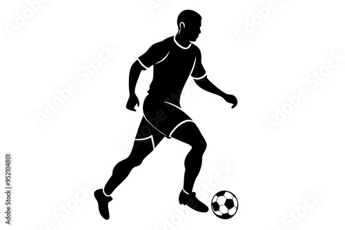 Silhouette of a Football Player Dribbling, Vector Illustration, Sports Icon