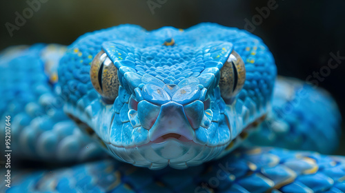 Serpentine Majesty Closeup of Blue Viper Snake with f56 Shutter Speed ai generative. photo