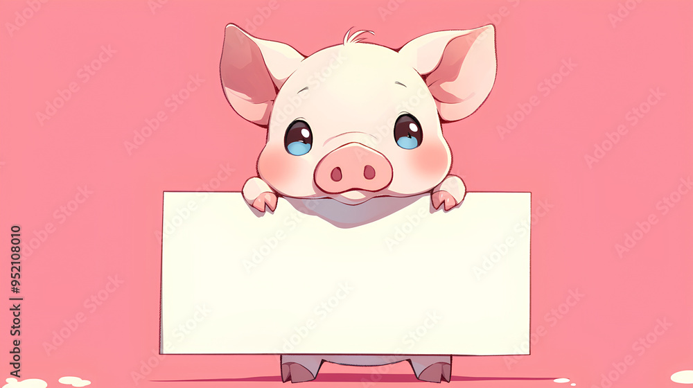 cute pig holding up a blank sign, colorful cartoon character, empty banner,, anime style, cute kawaii, simple, smiling happy. isolated background cute pig holding up a blank sign, colorful cartoon character, empty banner,, anime style, cute kawaii, simple, smiling happy. isolated background