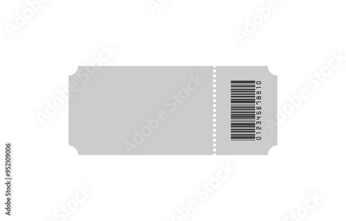 Blank Gray ticket with barcode, isolated vector templates with copy space on white background