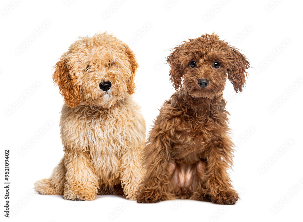 Fototapeta premium Two adorable dogs posing on white background
