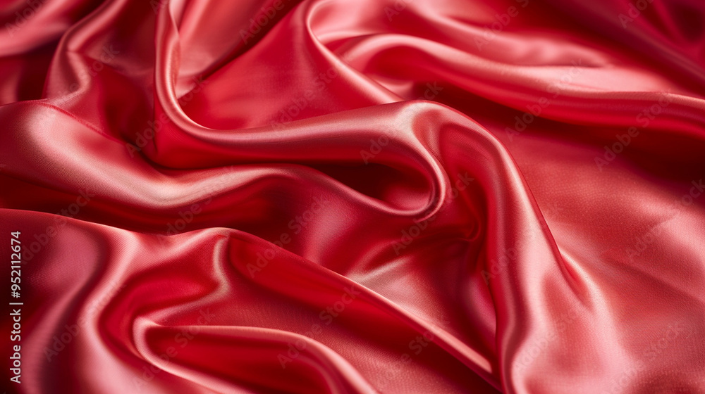 Close-up of the fabric of a red satin dress, with the material reflecting light and showing its glossy finish. Close-up of the fabric of a red satin dress, with the material reflecting light and showing its glossy finish.