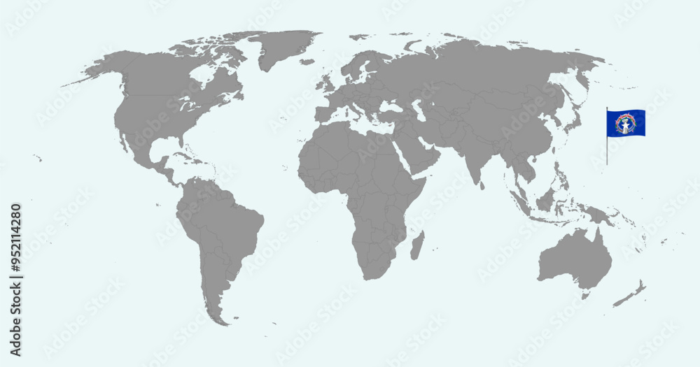 Naklejka premium Pin map with Northern Mariana Islands flag on world map. Vector illustration.