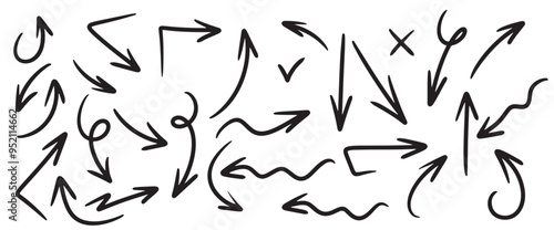 Set hand drawn vector arrows doodle white background design element vector illustration