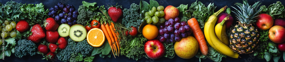 新鮮な野菜と果物が豊富に並ぶイメージ