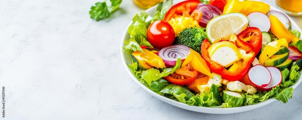 Healthy meal prep with colorful ingredients on a clean kitchen surface, promoting organized meal planning ideas, healthy eating habits Healthy meal prep with colorful ingredients on a clean kitchen surface, promoting organized meal planning ideas, healthy eating habits