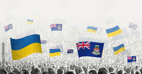 People waving flag of Cayman Islands and Ukraine, symbolizing Cayman Islands solidarity for Ukraine. photo