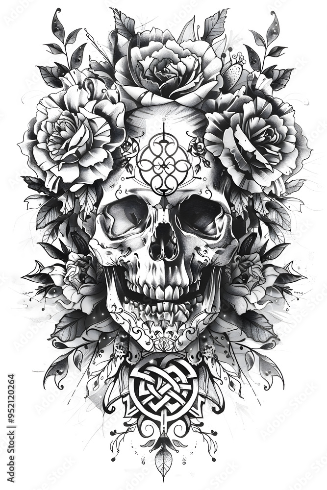 Floral Skull very simple traditional tattoo flash styles illustration Floral Skull very simple traditional tattoo flash styles illustration