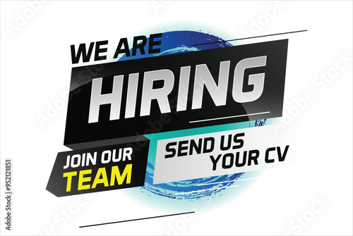Hiring recruitment design for banner poster. We are hiring lettering with geometric shapes lines. Vector illustration typographic. Open vacancy design template

