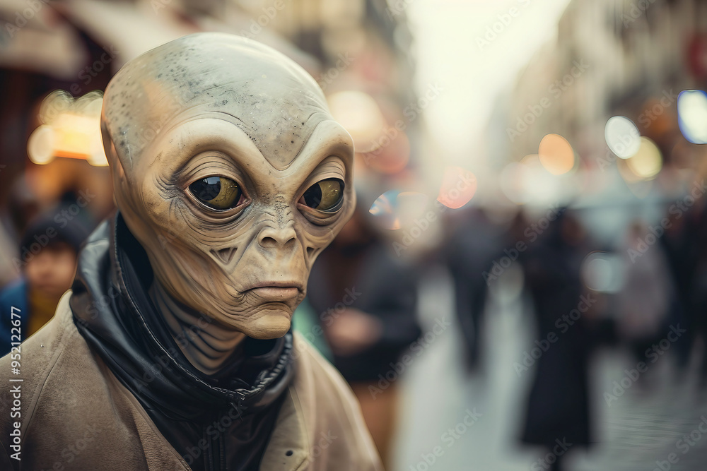 UFO space visitor alien on Earth living human life with everyday routine staff, Generative AI UFO space visitor alien on Earth living human life with everyday routine staff, Generative AI