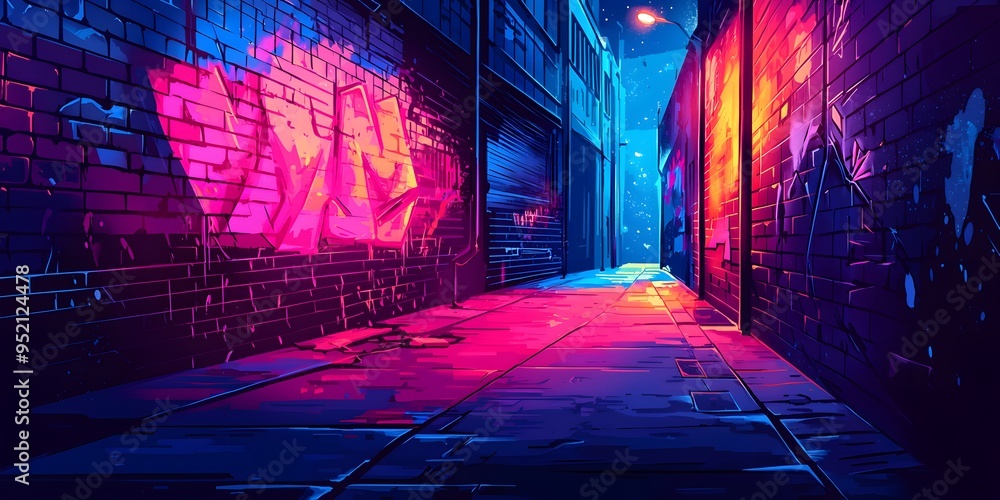 Vibrant Street Art Illuminates an Urban Alleyway with a Mystical and Captivating Night Glow. Glottime Concept Vibrant Street Art Illuminates an Urban Alleyway with a Mystical and Captivating Night Glow. Glottime Concept