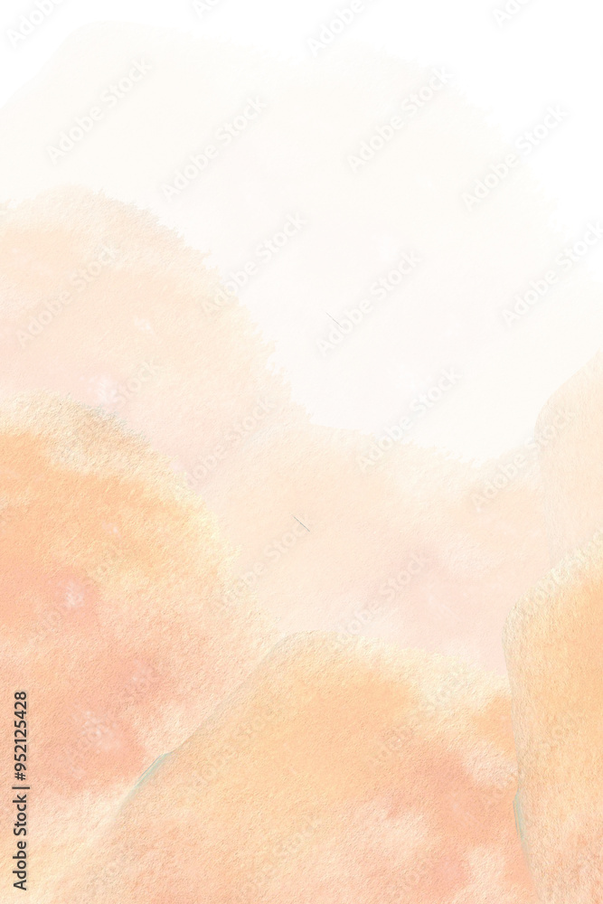 Fototapeta premium Watercolor pastel peach fuzz splashes card template. Hand drawn background for invitation, greeting card, poster, packing design. Abstract aquarelle painting for web, blog decor