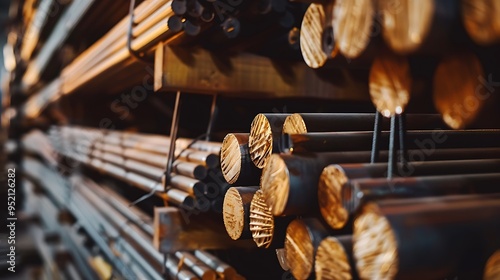 Close-up of Stacked Metal Rods with Visible Grain Patterns photo