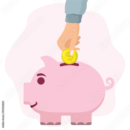 vector illustration of saving money piggy bank, flat style illustration	